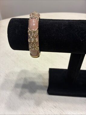 Gold-Tone Pink Enamel Crystal Bangle Bracelet by Heidi Daus.